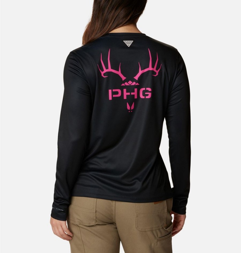 Columbia PHG Tough Shot Graphic Long Sleeve Women's T-Shirt Black | CVSYUL-413