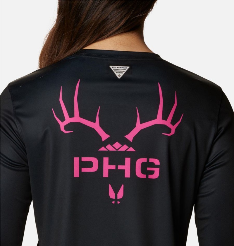 Columbia PHG Tough Shot Graphic Long Sleeve Women's T-Shirt Black | CVSYUL-413