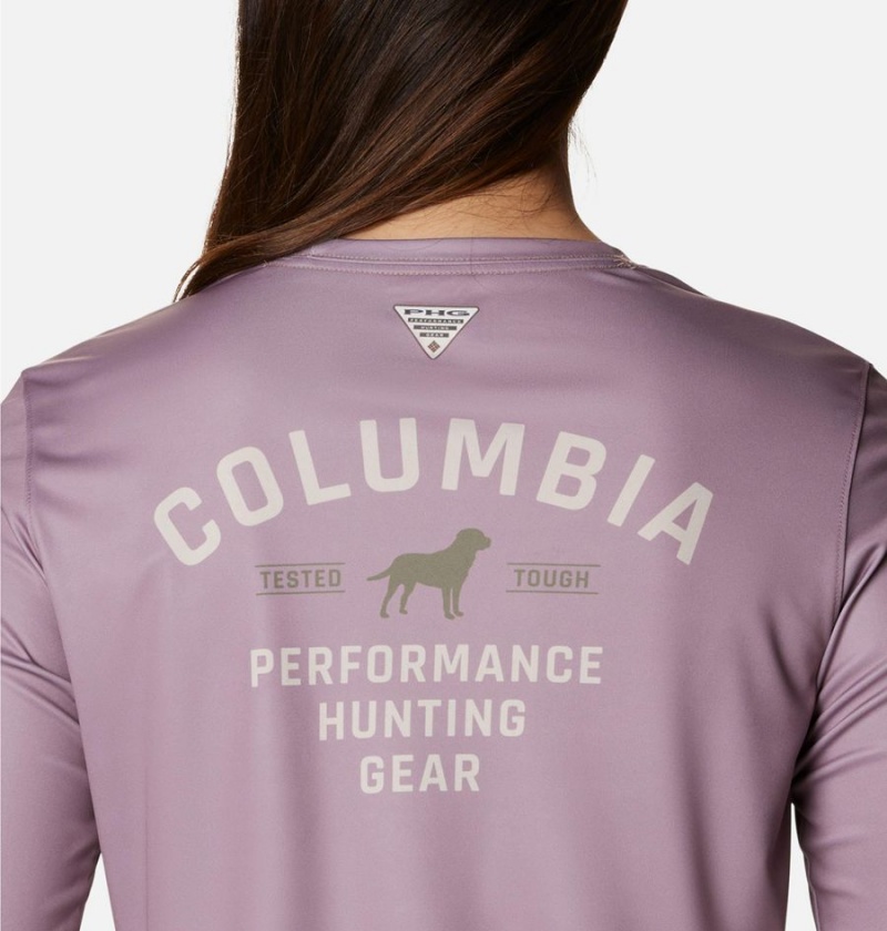Columbia PHG Tough Shot Graphic Long Sleeve Women's T-Shirt Purple | FBWJMG-759