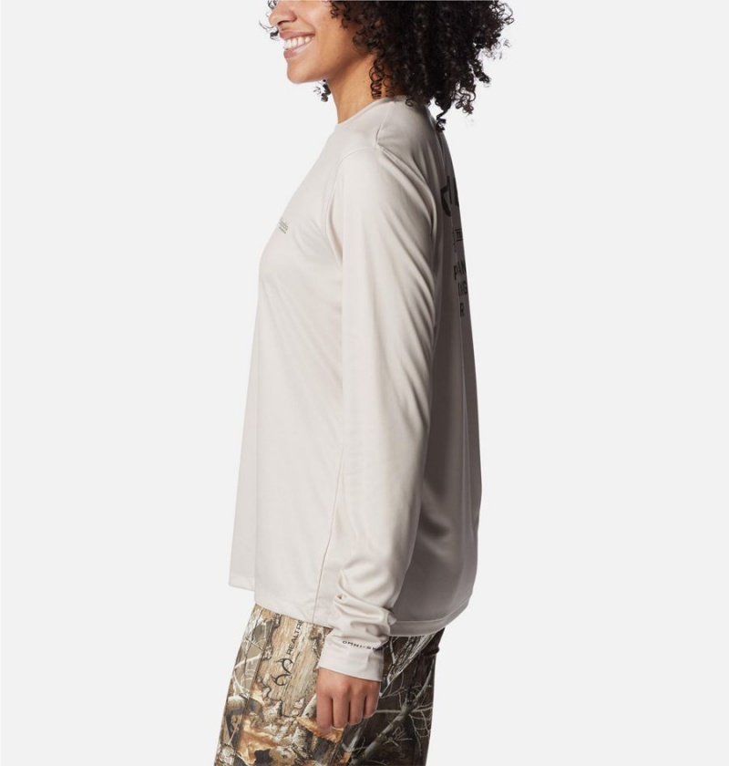Columbia PHG Tough Shot Graphic Long Sleeve Women's T-Shirt Beige | KHTBIE-076