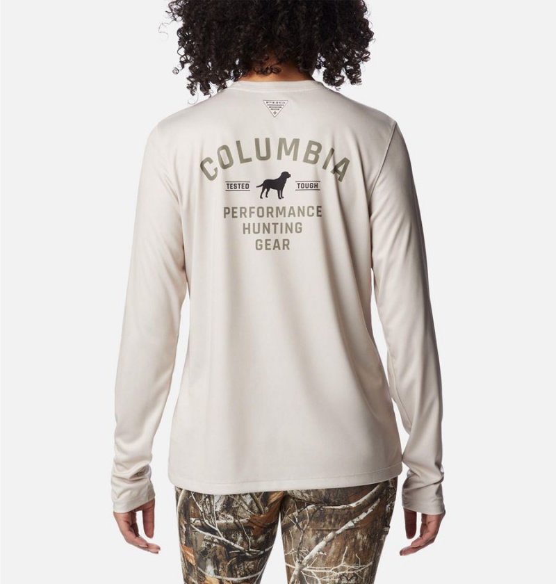 Columbia PHG Tough Shot Graphic Long Sleeve Women\'s T-Shirt Beige | KHTBIE-076