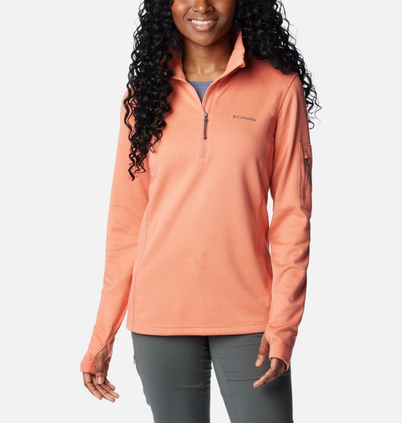 Columbia Park View Grid Half Zip Fleece Women\'s Pullover Coral | RVQLXT-735