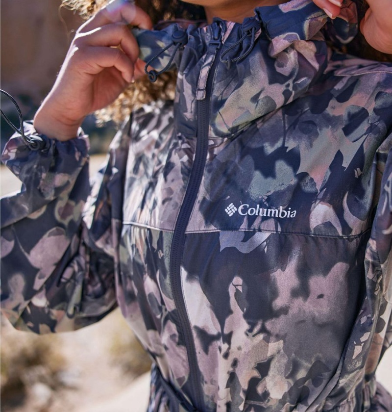 Columbia Parkette Long Wind Jacket Women's Windbreaker Navy | NFSLPM-741