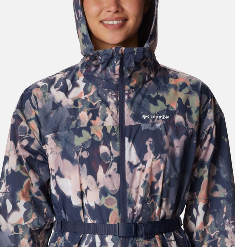 Columbia Parkette Long Wind Jacket Women's Windbreaker Navy | NFSLPM-741