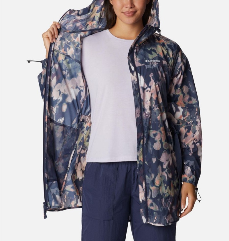 Columbia Parkette Long Wind Jacket Women's Windbreaker Navy | NFSLPM-741