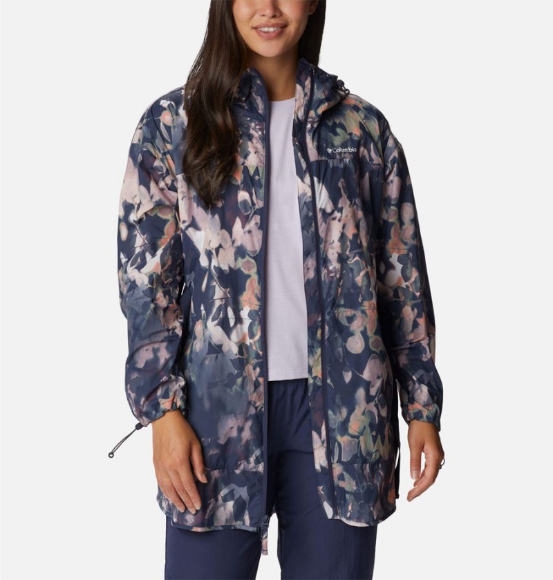 Columbia Parkette Long Wind Jacket Women's Windbreaker Navy | NFSLPM-741