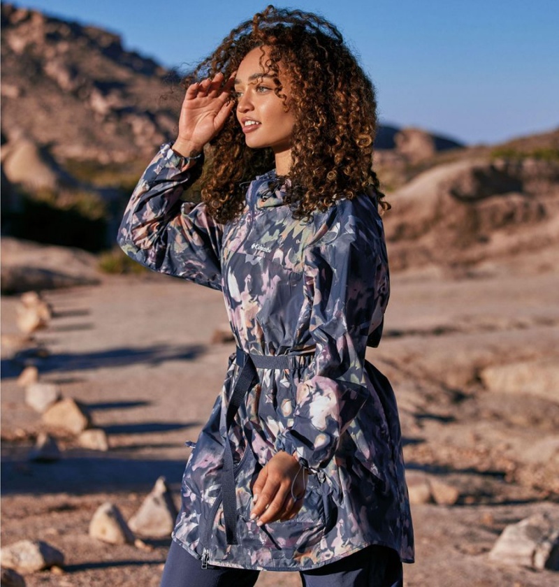 Columbia Parkette Long Wind Jacket Women's Windbreaker Navy | NFSLPM-741