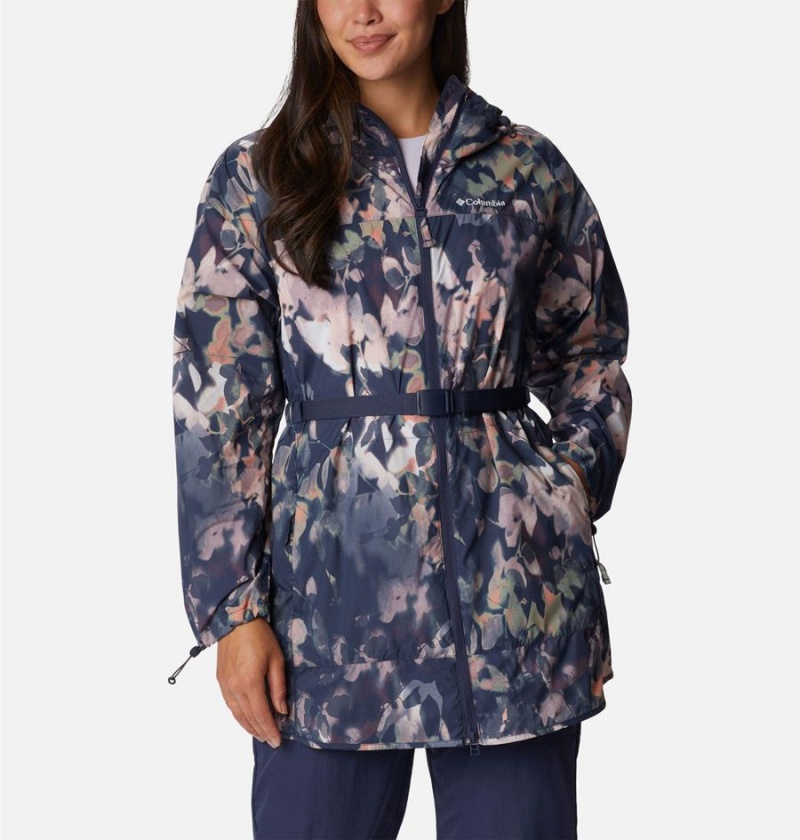 Columbia Parkette Long Wind Jacket Women\'s Windbreaker Navy | NFSLPM-741