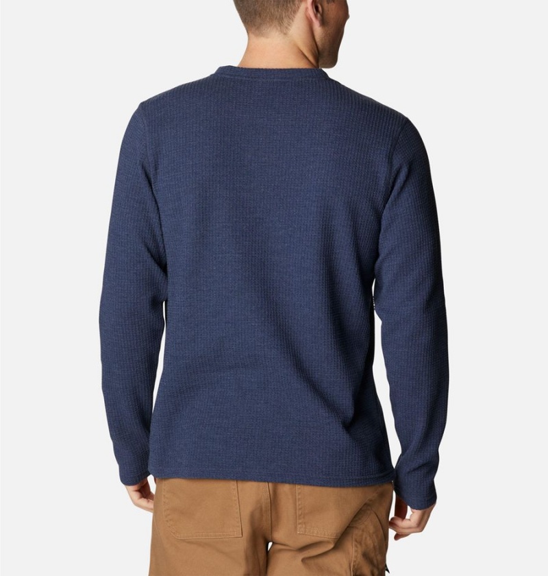 Columbia Pine Peak II Waffle Long Sleeve Crew Men's T-Shirt Navy | QTUKNI-523