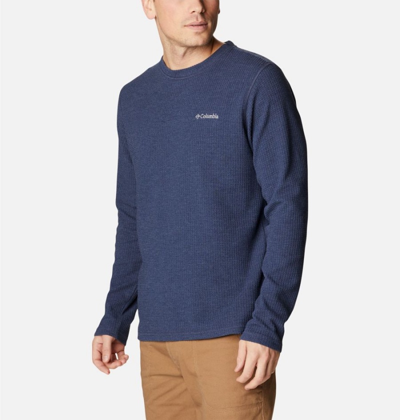 Columbia Pine Peak II Waffle Long Sleeve Crew Men's T-Shirt Navy | QTUKNI-523