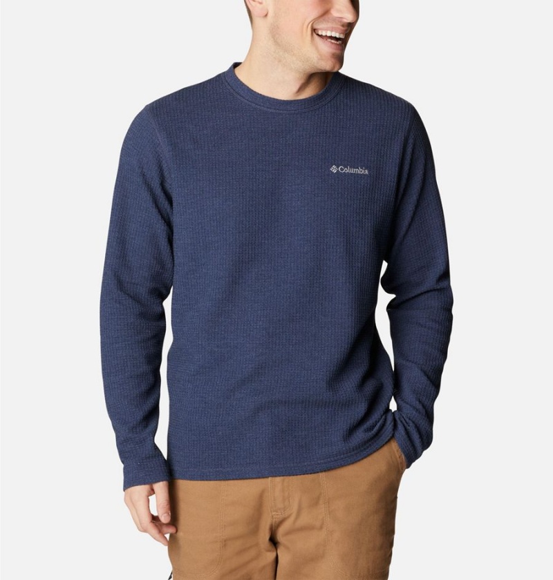 Columbia Pine Peak II Waffle Long Sleeve Crew Men\'s T-Shirt Navy | QTUKNI-523
