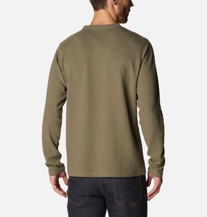 Columbia Pine Peak II Waffle Long Sleeve Crew Men's T-Shirt Green | BNHEGY-714