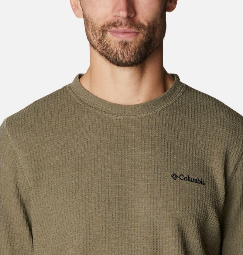Columbia Pine Peak II Waffle Long Sleeve Crew Men's T-Shirt Green | BNHEGY-714