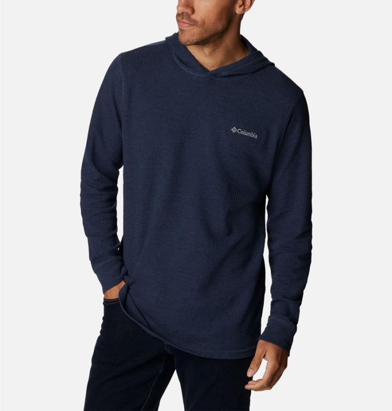 Columbia Pine Peak Waffle Men's Hoodie Navy | NEBOJL-943