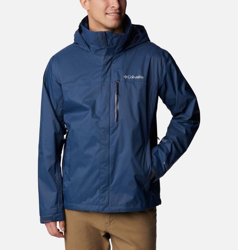 Columbia Pouration Men\'s Rain Jacket Blue | LCSZTA-938