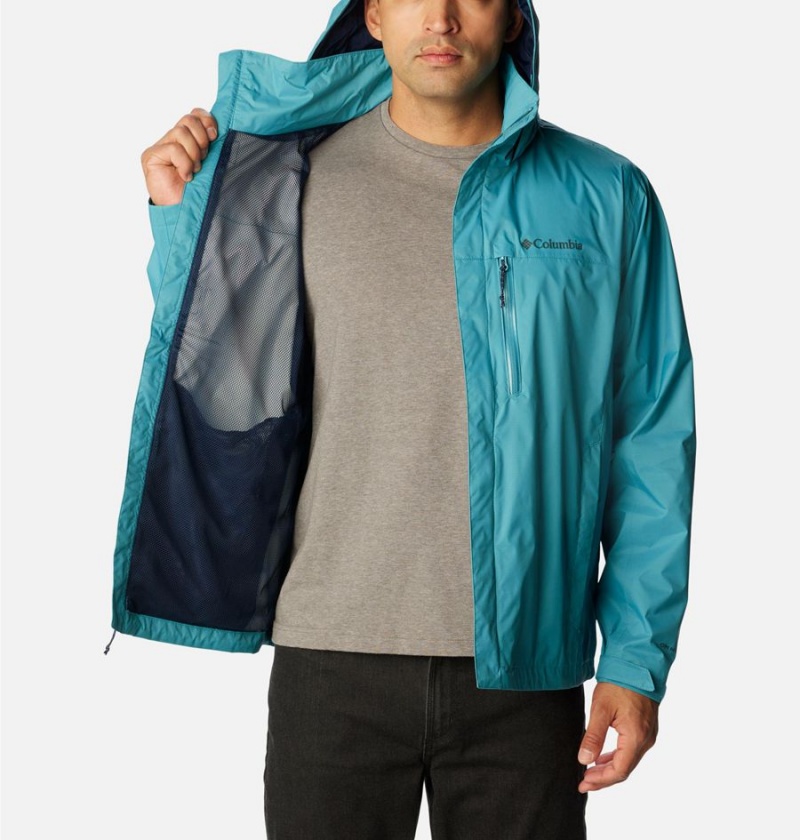 Columbia Pouration Men's Rain Jacket Blue | ADPYSL-502