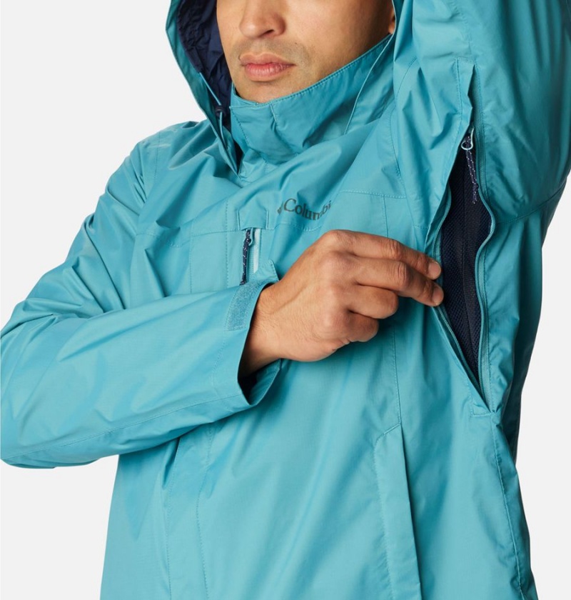 Columbia Pouration Men's Rain Jacket Blue | ADPYSL-502