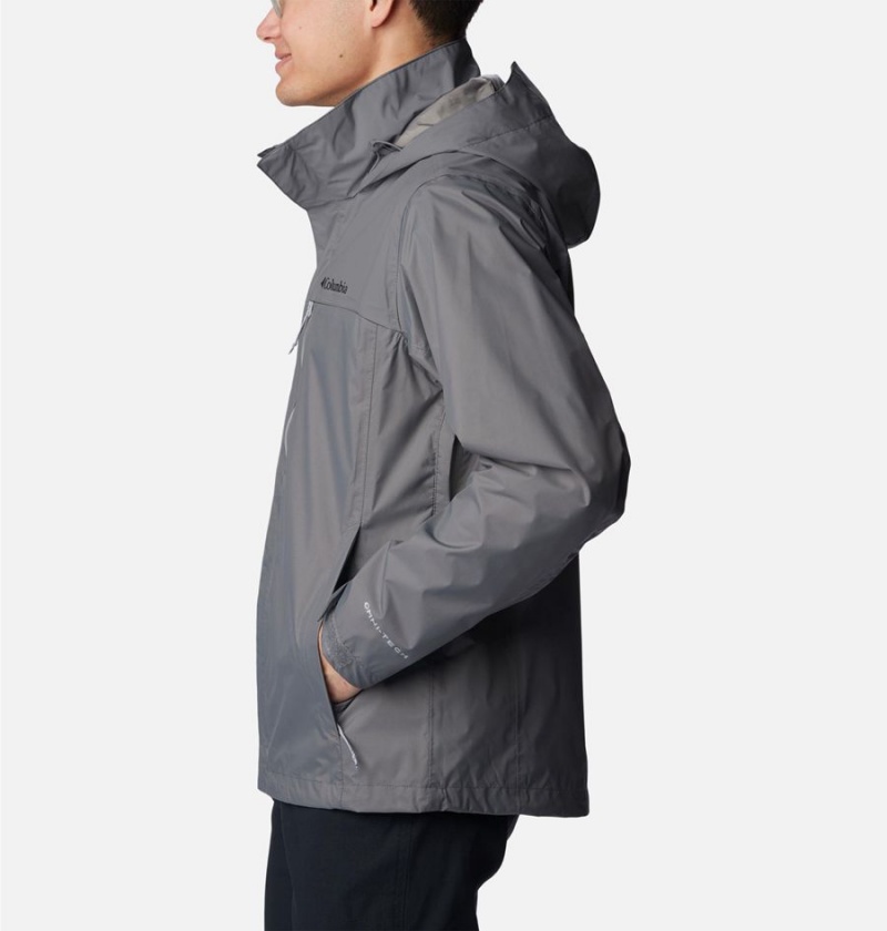 Columbia Pouration Men's Rain Jacket Grey | HXAMQB-031