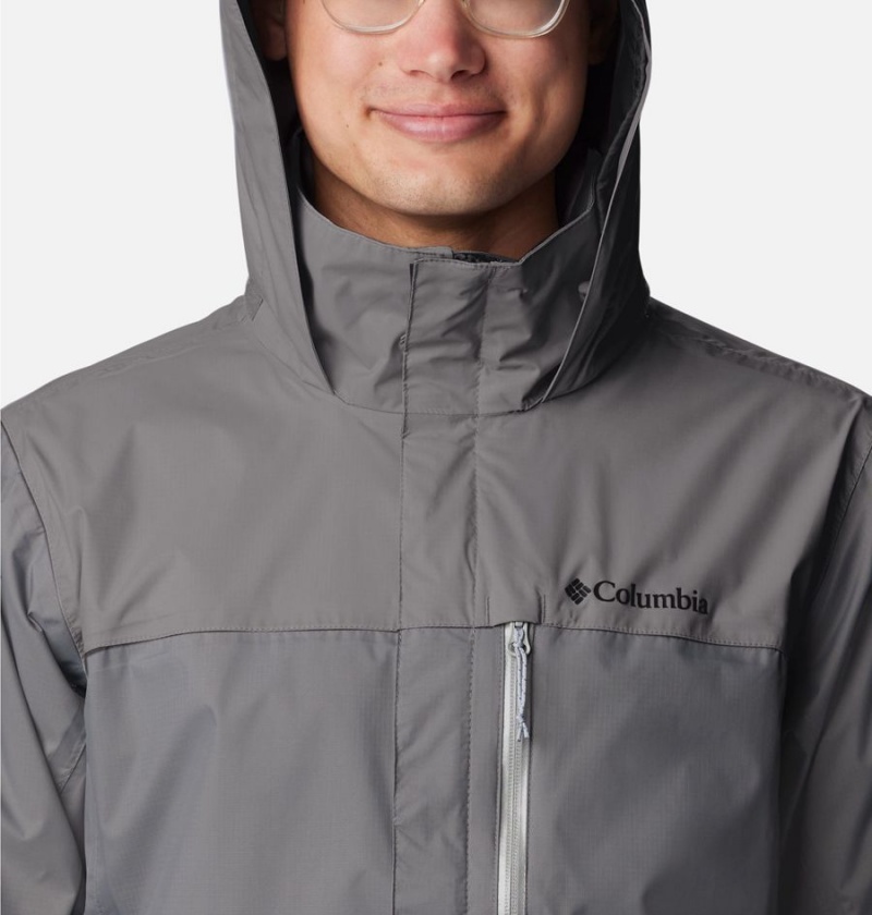 Columbia Pouration Men's Rain Jacket Grey | HXAMQB-031