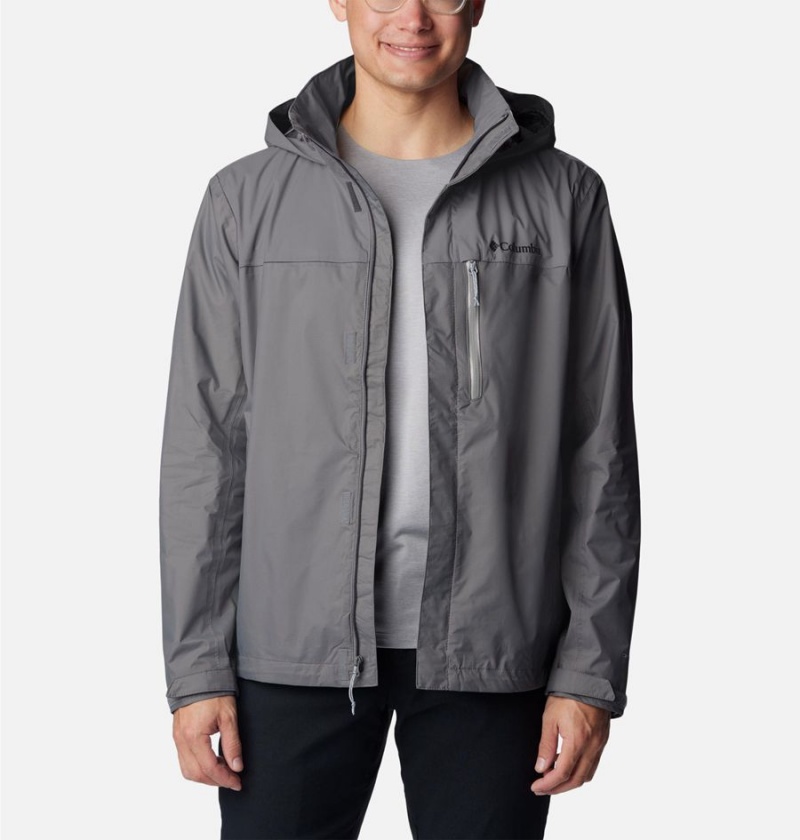 Columbia Pouration Men's Rain Jacket Grey | HXAMQB-031