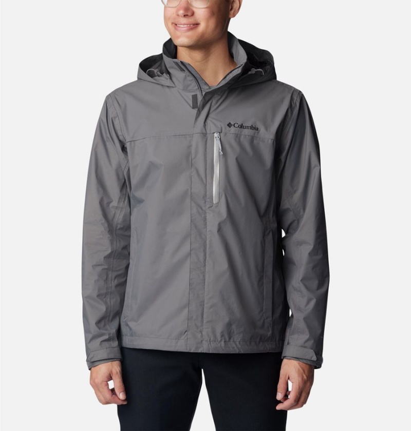 Columbia Pouration Men\'s Rain Jacket Grey | HXAMQB-031