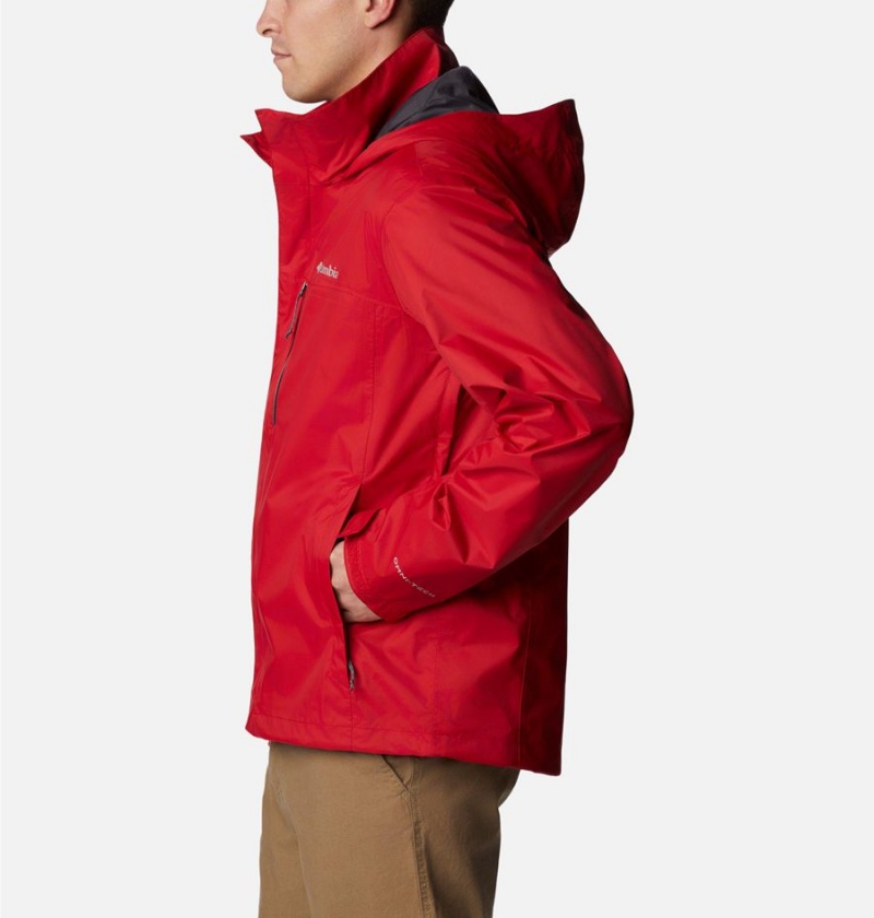 Columbia Pouration Men's Rain Jacket Red | HRQFPM-436