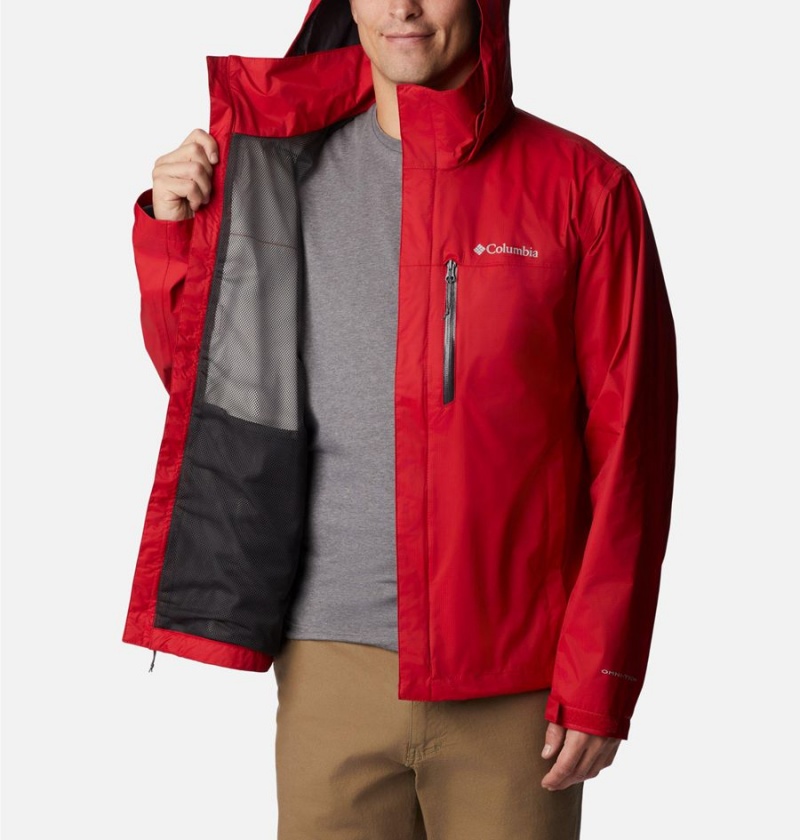 Columbia Pouration Men's Rain Jacket Red | HRQFPM-436