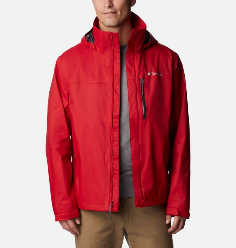 Columbia Pouration Men's Rain Jacket Red | HRQFPM-436