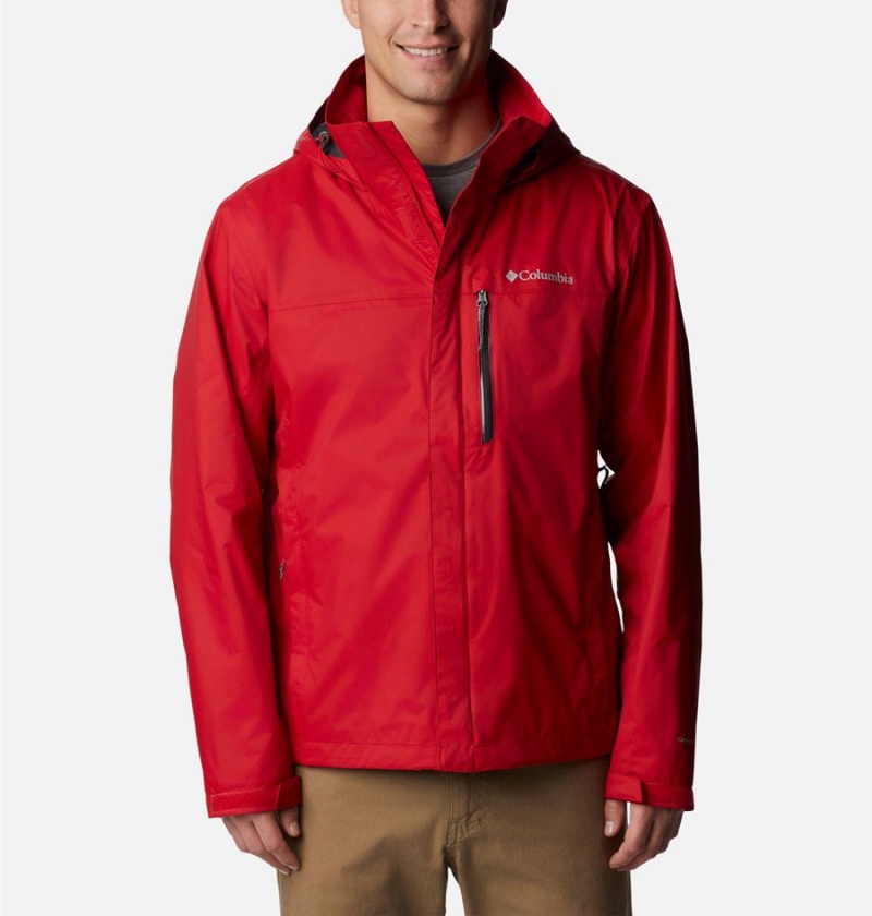 Columbia Pouration Men\'s Rain Jacket Red | HRQFPM-436