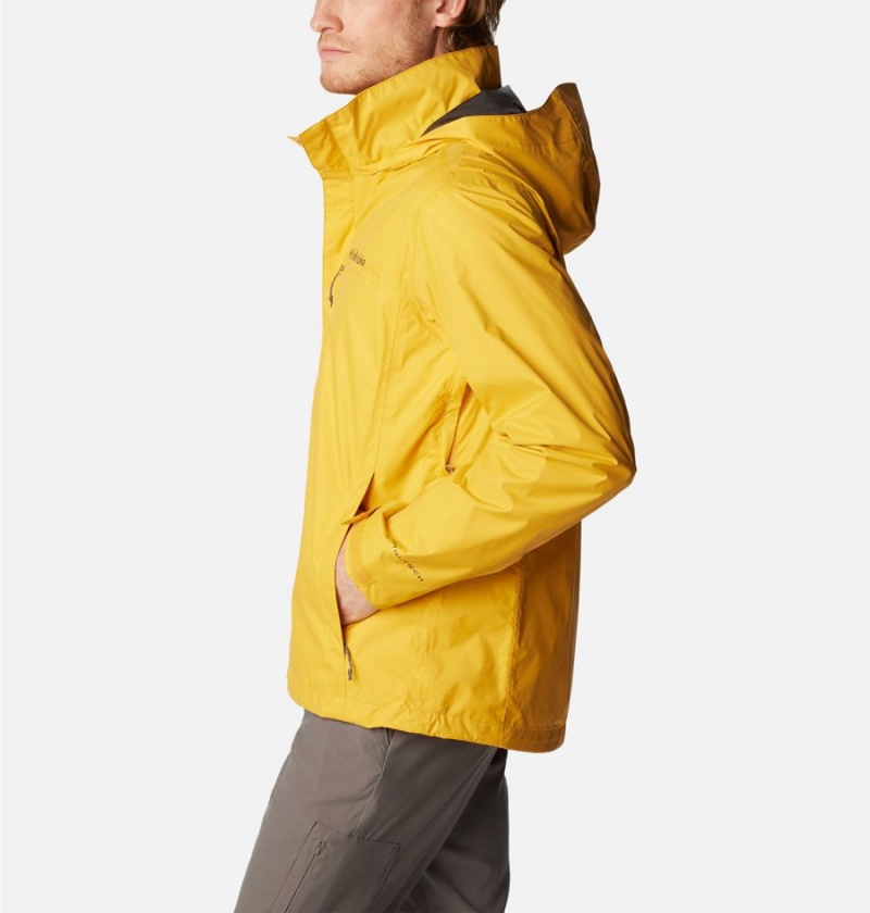 Columbia Pouration Men's Rain Jacket Yellow | ZXKNCL-815