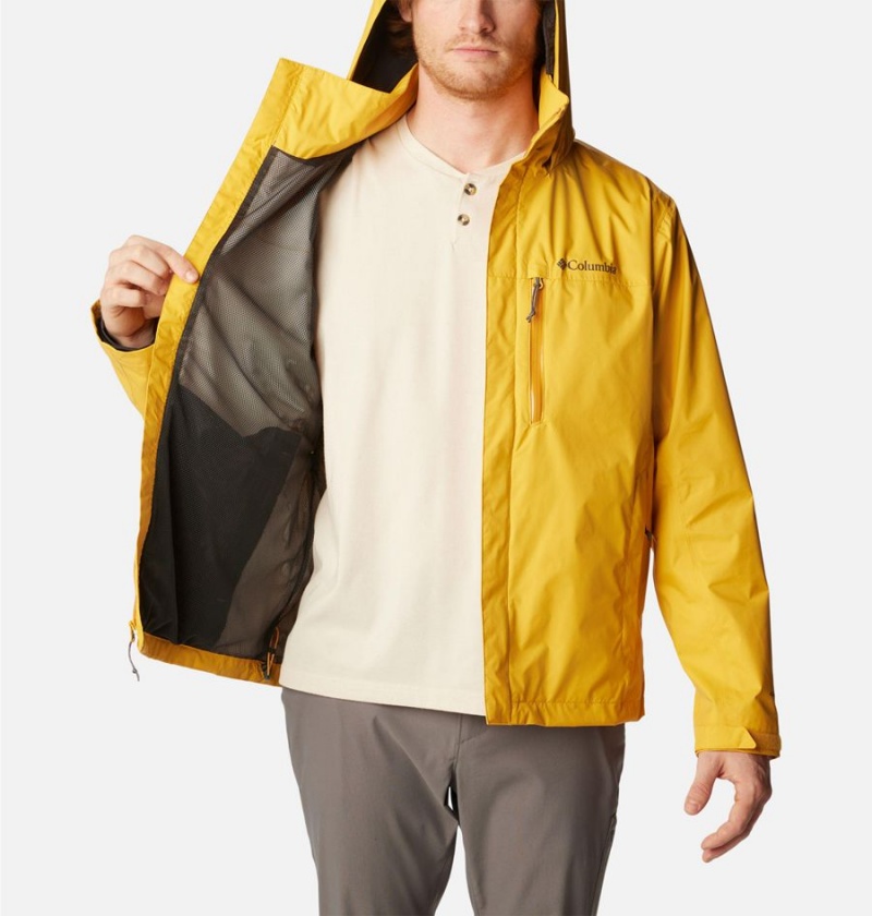 Columbia Pouration Men's Rain Jacket Yellow | ZXKNCL-815