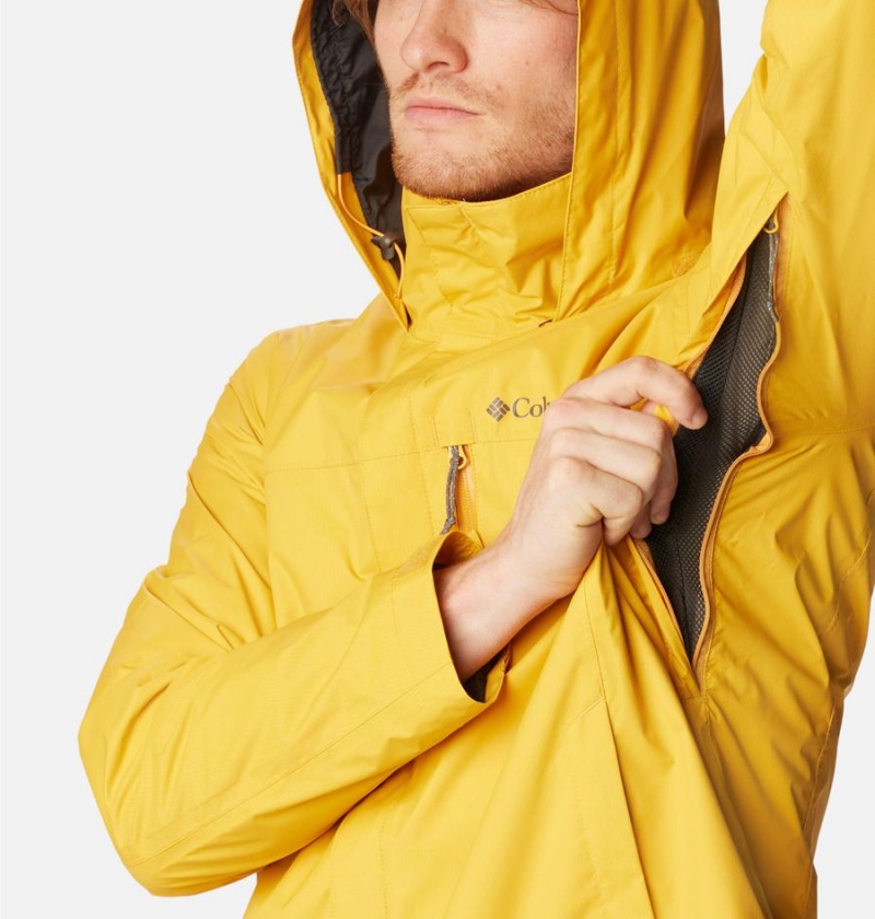 Columbia Pouration Men's Rain Jacket Yellow | ZXKNCL-815