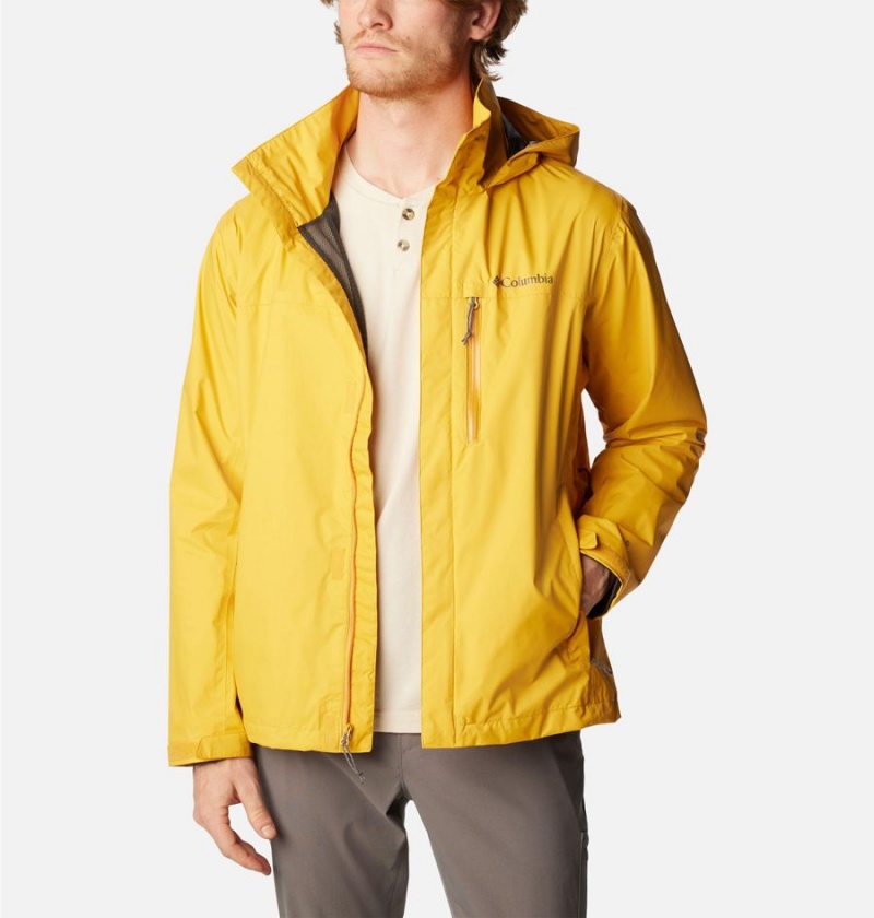 Columbia Pouration Men's Rain Jacket Yellow | ZXKNCL-815