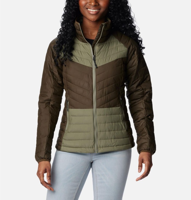 Columbia Powder Lite II Full Zip Women\'s Puffer Jacket Olive | QSJWYM-578