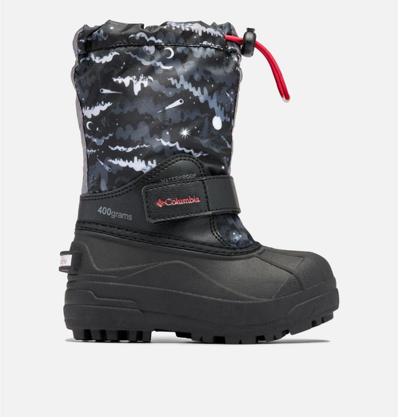 Columbia Powderbug Forty Print Kids\' Boots Black | QEWVGO-498
