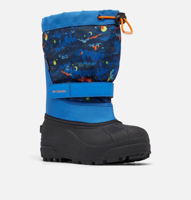 Columbia Powderbug Plus II Print Snow Kids' Boots Blue | AWQSOU-925