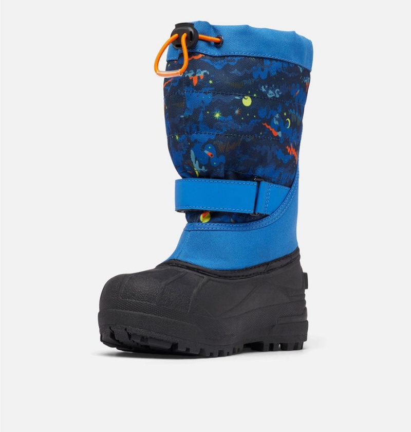 Columbia Powderbug Plus II Print Snow Kids' Boots Blue | AWQSOU-925