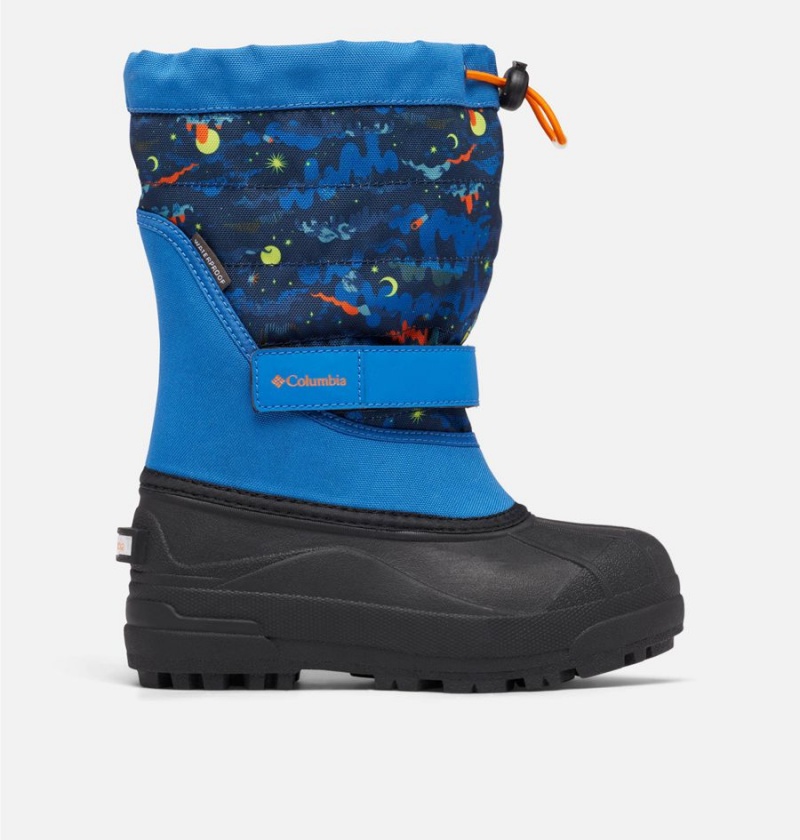 Columbia Powderbug Plus II Print Snow Kids\' Boots Blue | AWQSOU-925