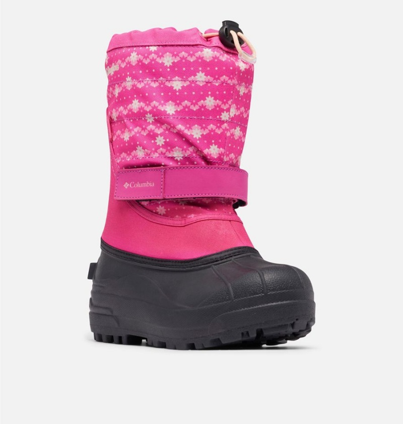 Columbia Powderbug Plus II Print Snow Kids' Boots Pink | EJPWDT-617