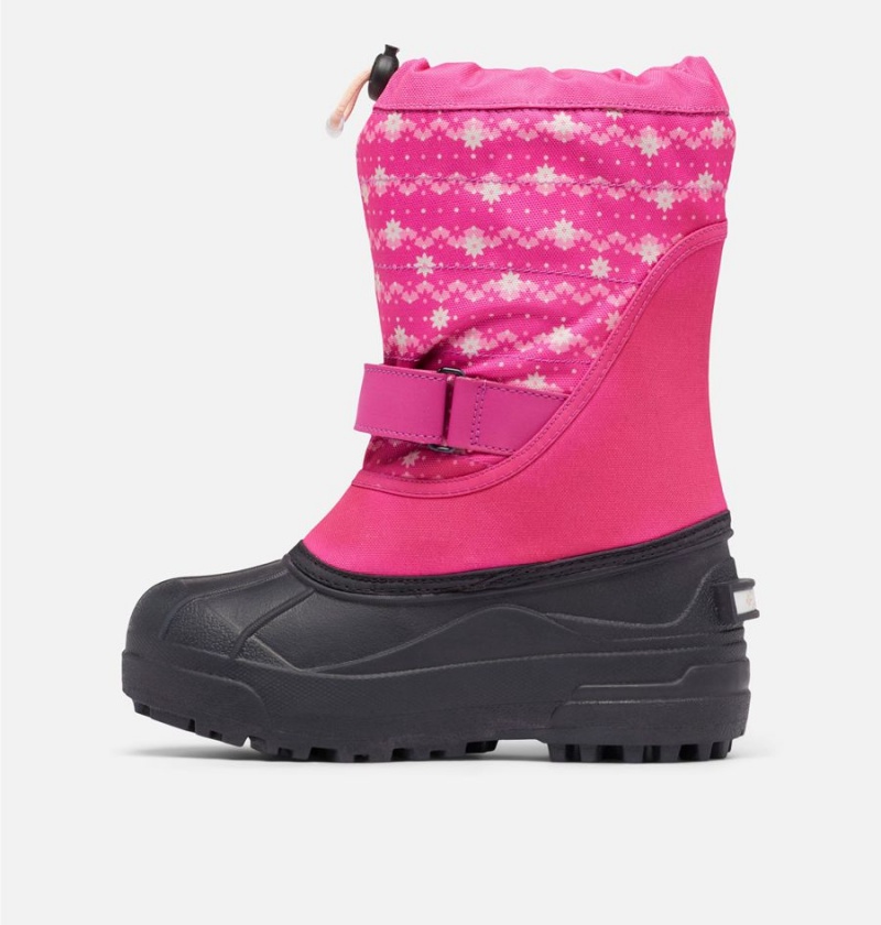 Columbia Powderbug Plus II Print Snow Kids' Boots Pink | EJPWDT-617
