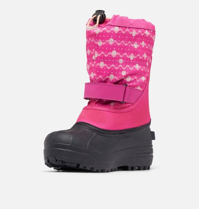 Columbia Powderbug Plus II Print Snow Kids' Boots Pink | EJPWDT-617
