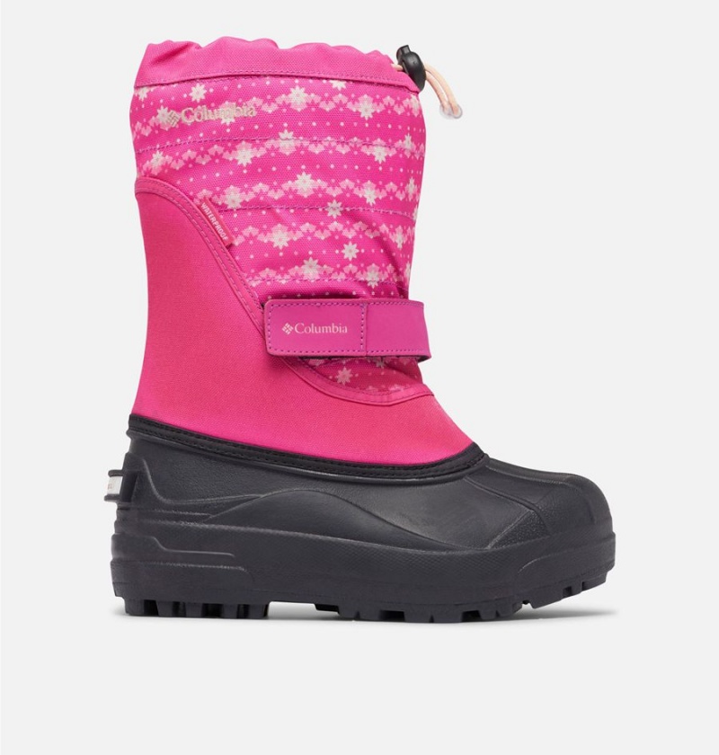 Columbia Powderbug Plus II Print Snow Kids\' Boots Pink | EJPWDT-617