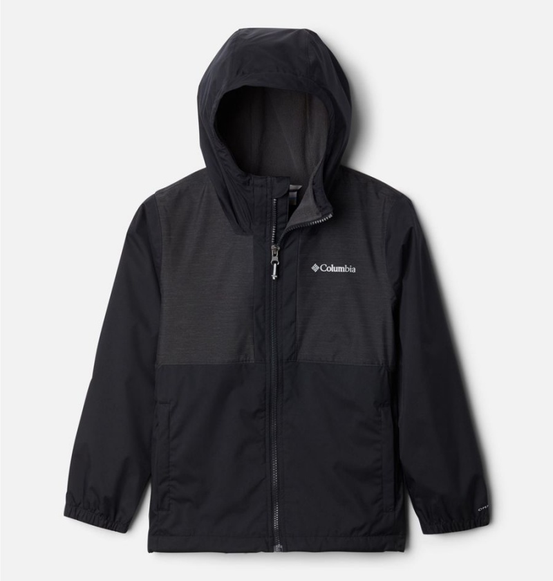 Columbia Rainy Trails Fleece Lined Kids\' Jacket Black | NWZSLC-392