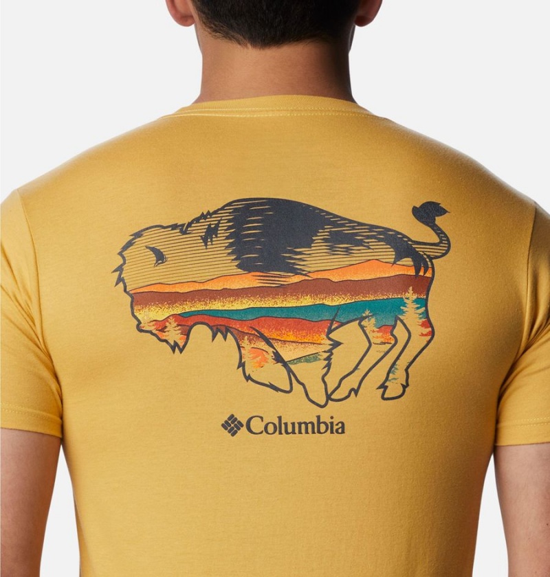 Columbia Rusher Graphic Men's T-Shirt Yellow | IDYFJA-524