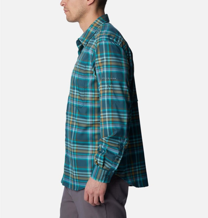 Columbia Silver Ridge Utility Lite Plaid Long Sleeve Men's Shirt Turquoise | KZJNLR-417