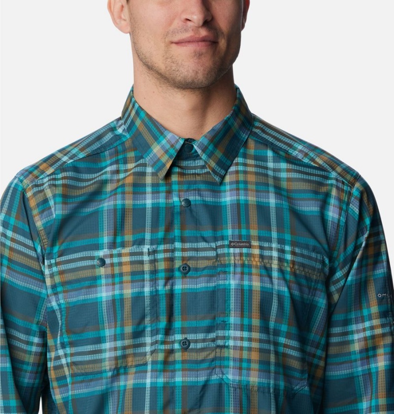 Columbia Silver Ridge Utility Lite Plaid Long Sleeve Men's Shirt Turquoise | KZJNLR-417