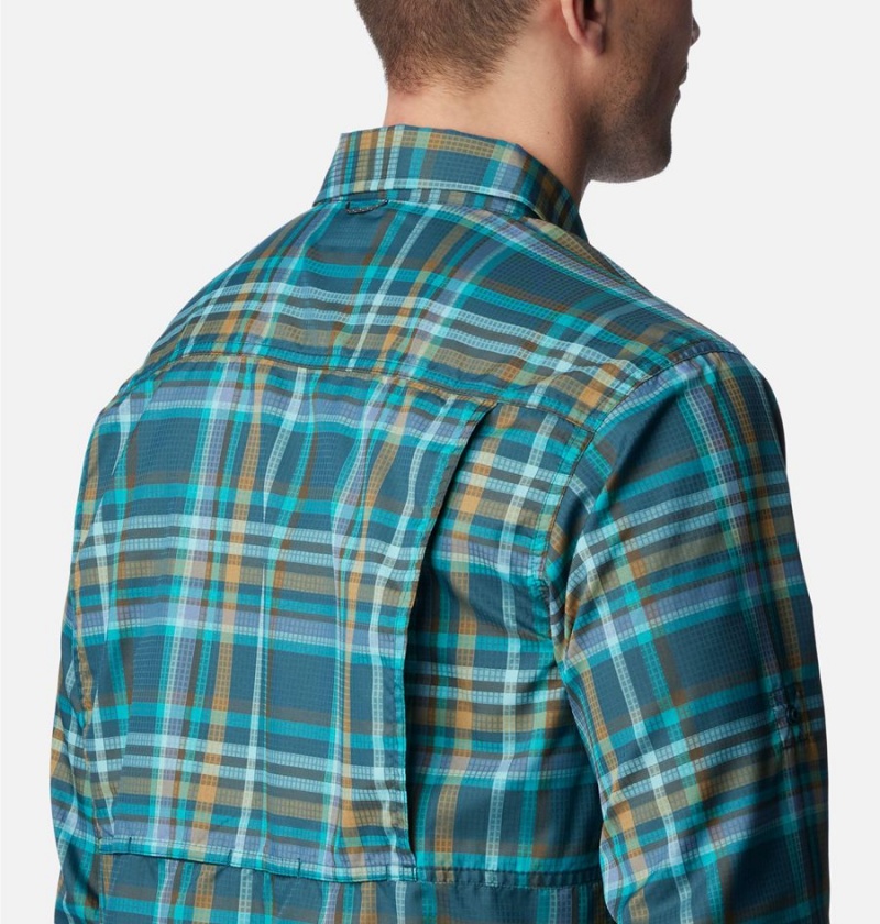 Columbia Silver Ridge Utility Lite Plaid Long Sleeve Men's Shirt Turquoise | KZJNLR-417