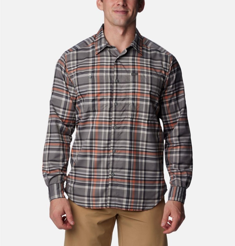 Columbia Silver Ridge Utility Lite Plaid Long Sleeve Men\'s Shirt Grey | LFHDVR-510