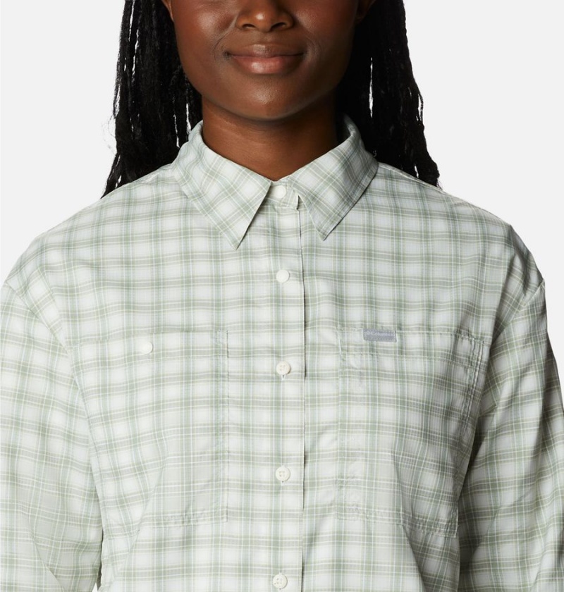 Columbia Silver Ridge Utility Patterned Long Sleeve Women's Shirt Green | CHLKQB-714