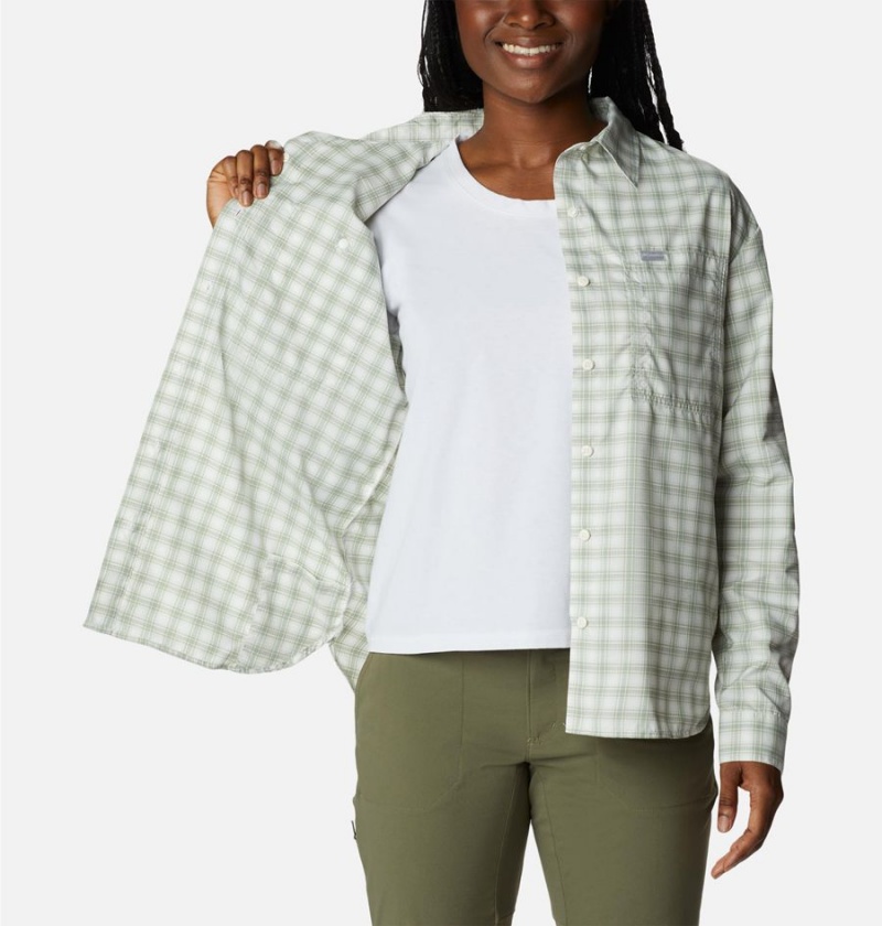 Columbia Silver Ridge Utility Patterned Long Sleeve Women's Shirt Green | CHLKQB-714